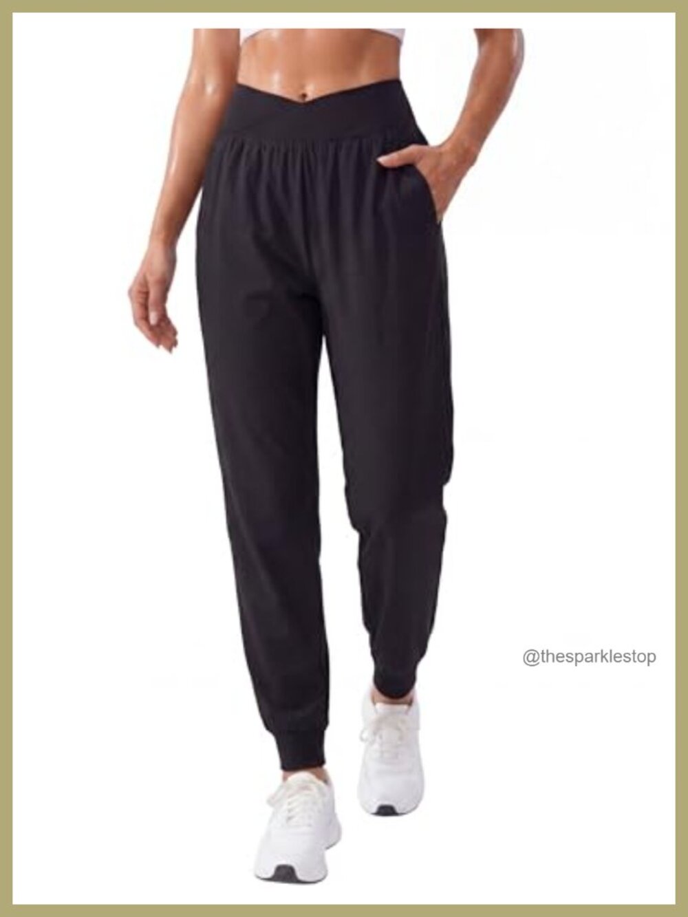 Women's High Waisted Joggers with Pockets - Cross V Waist Active Pants for